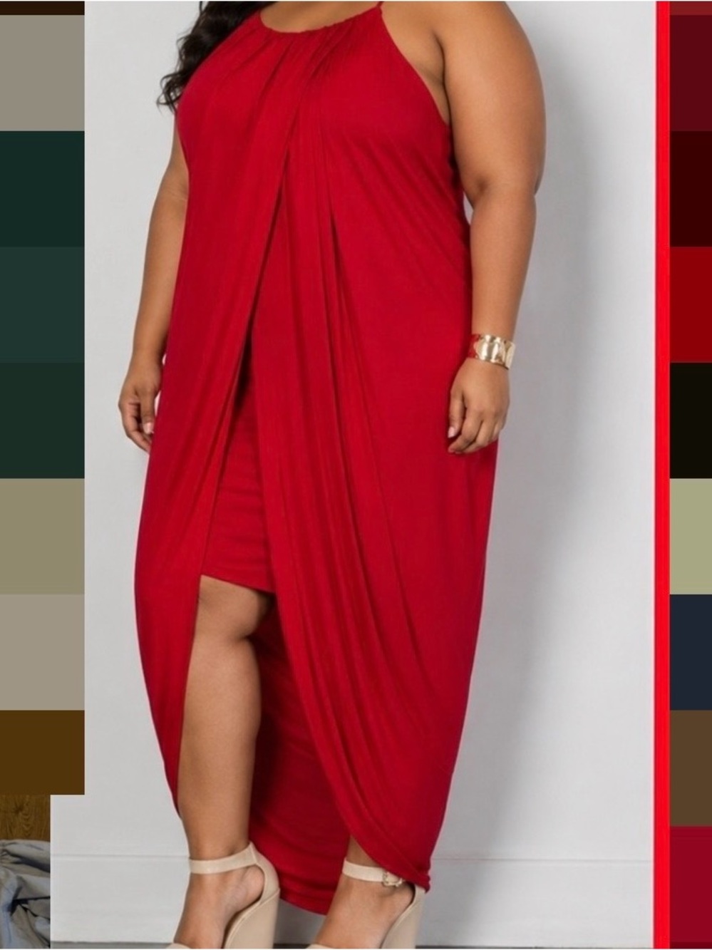 City Chic Red Draped Halter Maxi with Front Overlay